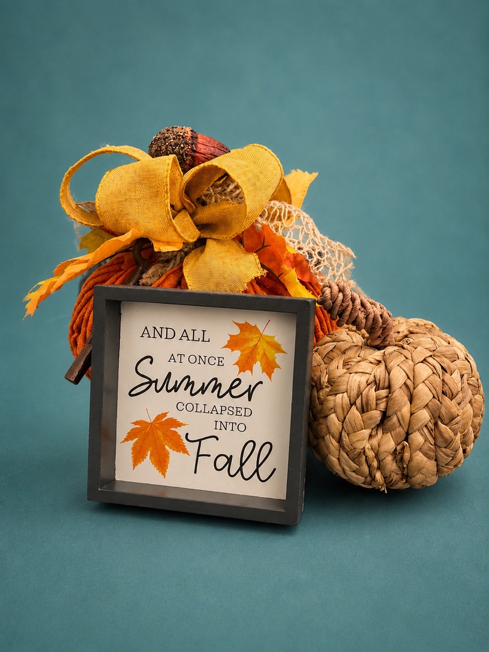 Fall Harvest Pumpkin & Framed Sign Décor – Rustic Autumn Farmhouse
